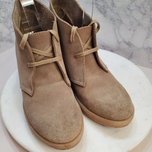 J. Crew Factory 7 Chukka Wedge Boots Taupe Suede 2 eye Lace up - Picture 5 of 11